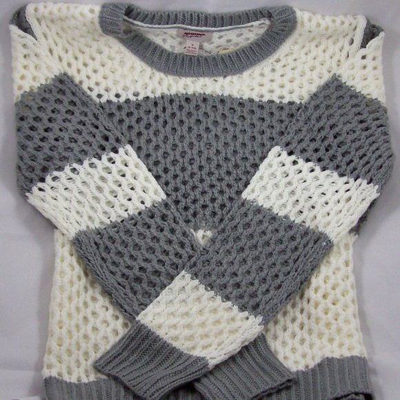 Arizona Jean Co. Mesh-Stitch Grey/Ivory Sweater - Picture 1 of 3